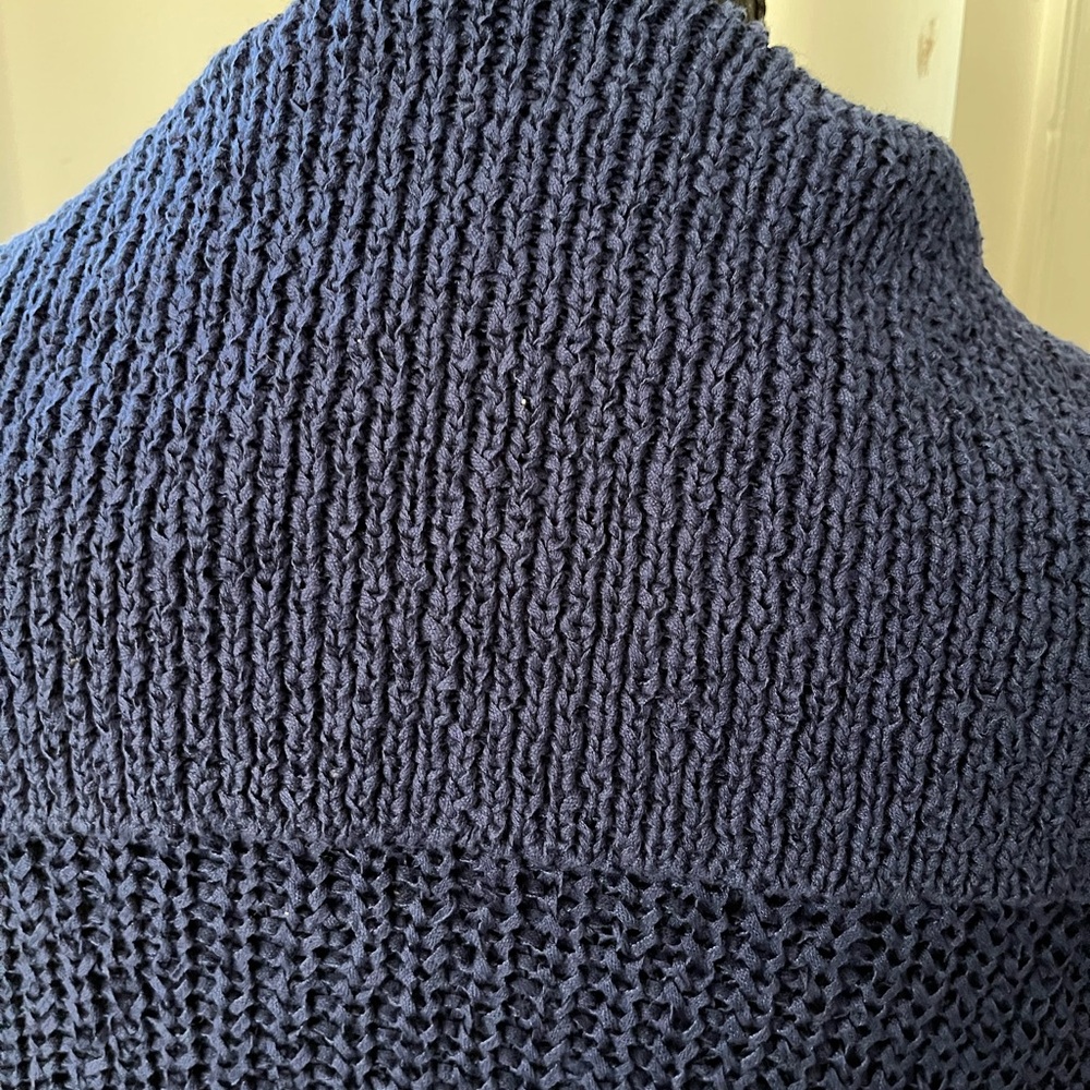Navy Blue Knit Sweater with White Trim - Picture 9 of 11